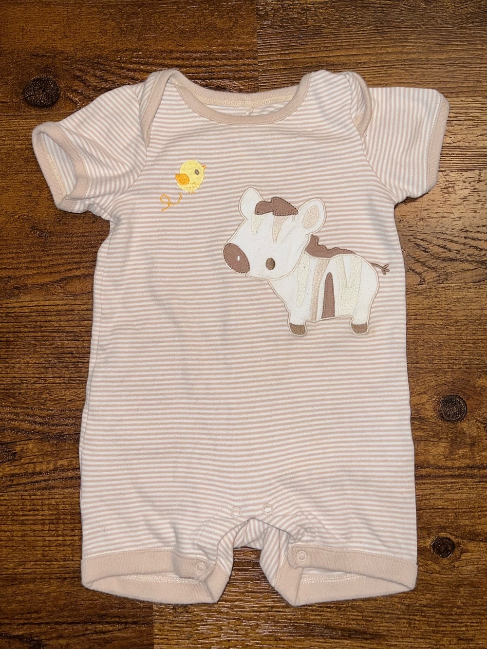 Gymboree Baby Vintage Zebra Beige Stripe Embroidered Onesie Romper Size 6-12 mos